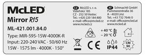 McLED Mirror R15 ML-421.001.84.0 Nástěnné, stropní LED osvětlení 60 cm, stříbrná