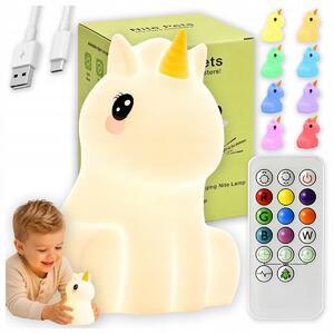 Noční Lampa pro děti Jednorožec Dotyková měkká silikonová RGB LED PILOT