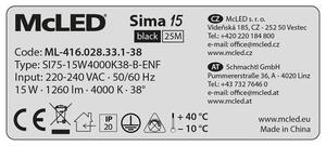 McLED Sima 15 ML-416.028.33.1-38 Stropní LED osvětlení 7,5 cm, černá
