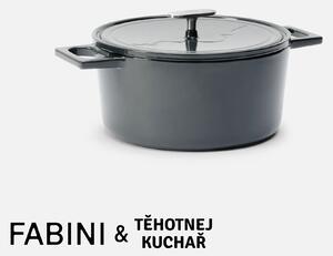 Fabini Kastrol FABINI & Těhotnej kuchař, ø 26 cm (5,5 l) - Smaltovaný litinový kastrol s poklicí, šedý