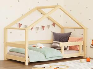 Dětská postel domeček LUCKY se zábranou - Nelakovaná, 70x160 cm, S otevřeným vstupem