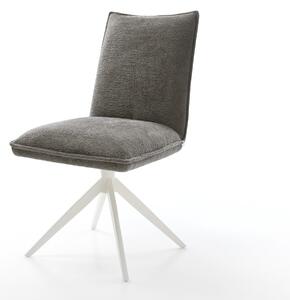 DELIFE Jídelní židle Lelio-Flex bouclé měkký tmavě béžová křížová podnož široká bílá 360° otočný houpací funkce taštičkové pružiny