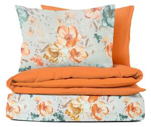 Ervi bavlněné povlečení oboustranné - oranžové akvarelové květiny/oranžové