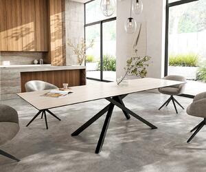 DELIFE Jídelní stůl Edge 300x100 cm keramika Laminam®Travertino Bianco krémová bílá křížová podnož černá