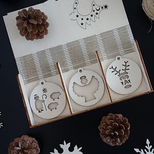 Vánoční ozdoby ze dřeva a plastu, vánoční dekorace dřevěné, dřevěné doplňky PR0100-Christmas set +