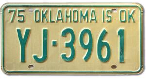 Americká SPZ Oklahoma is OK 1975