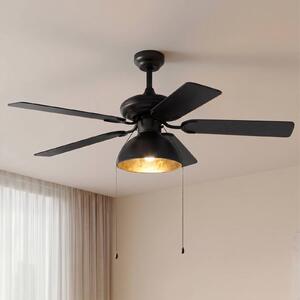 Lucande Stropní ventilátor s osvětlením Shamoian, tichý, Ø 130 cm, Černá, Obývací pokoj / jídelna, kov, Vintage