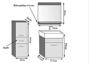 Koupelnová sestava TOBIAS BÍLÁ / ZLATÝ DUB - 37 cm