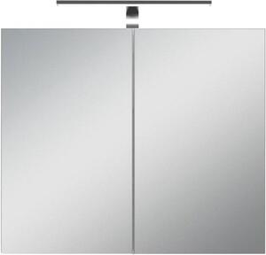 Zrcadlová skříňka – koupelnový nábytek – úložný prostor do koupelny – s LED osvětlením a zásuvkou – 70 x 60 cm – bílá