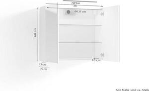 Zrcadlová skříňka – koupelnový nábytek – úložný prostor do koupelny – s LED osvětlením a zásuvkou – 70 x 60 cm – bílá