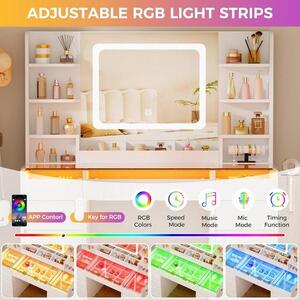 Kosmetický stolek se zrcadlem - Toaletní stolek - Organizér na kosmetiku - S RGB osvětlením - Šířka 110 cm - Bílá barva