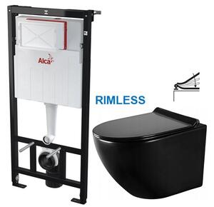 ALCADRAIN Sádromodul - předstěnový instalační systém bez tlačítka + WC MEXEN LENA ČERNÁ Rimless + SEDÁTKO AM101/1120 X ME01
