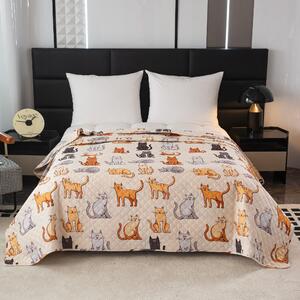 Přehoz na postel se vzorem COLORED CATS krémový Rozměr: 220 x 240 cm