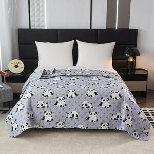 Přehoz na postel se vzorem PANDA šedý Rozměr: 220 x 240 cm