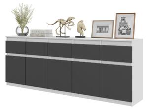 Komoda NOAH Bílá Mat / Antracit – Velká Komoda do Lonice s 5 Zásuvkami a 5 Dvíky, Set Komod 200 x V75 x H35 cm