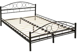 Tectake 404515 kovová postel dvoulůžková romance včetně lamelových roštů - 200 x 140 cm,černá/černá