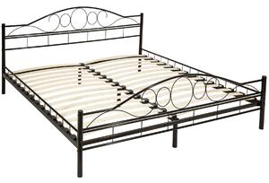 Tectake 404516 kovová postel dvoulůžková romance včetně lamelových roštů - 200 x 180 cm,černá/černá