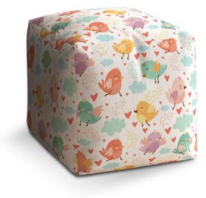 Sablio Taburet Cube Oblak s ptáčky - 40x40x40 cm