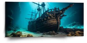 Sablio Obraz Vrak dřevěné lodi na dně moře - 110x50 cm