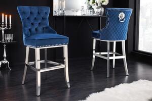 Královsky modrá sametová barová židle se lví hlavou Castle Deluxe
