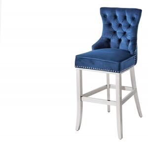 Noble Home Královsky modrá sametová barová židle se lví hlavou Castle Deluxe
