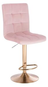 LuxuryForm Barová židle TOLEDO VELUR na zlatém talíři - růžová