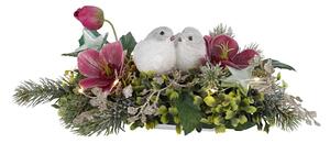 Tewa LED stolní aranžmá Vánoční růže s ptáčkem, multicolor
