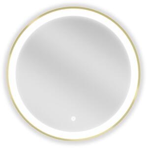 Mexen Esso, kulaté LED podsvícené koupelnové zrcadlo 60 cm, 6000K, topná podložka proti zamlžování, zlatý rám, 9825-060-060-611-50