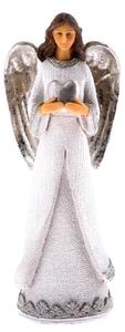Polyresinový anděl se stříbrným srdcem, 20 x 7,5 cm