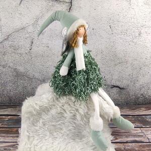 Textilní panenka- anděl se svítícími křídly, zelená- 40 cm