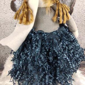 Textilní panenka- anděl se svítícími křídly, modrá- 40 cm