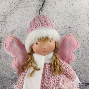 Textilní panenka- anděl se svítícími křídly, růžová- 40 cm