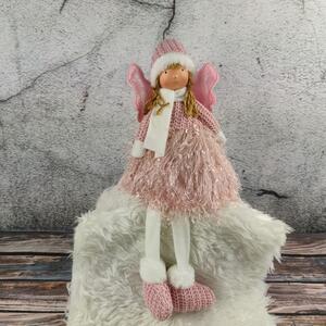 Textilní panenka- anděl se svítícími křídly, růžová- 40 cm