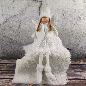 Textilní panenka- anděl se svítícími křídly, bílá- 40 cm