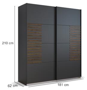 Šatní skříň BAREA šedá/dub atlantic tmavý, šířka 181 cm