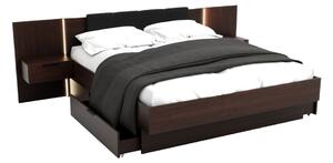 Manželská postel ARKADIA + rošt + matrace COMFORT + deska s nočními stolky, 160x200, dub artisan/černá