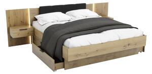 Manželská postel ARKADIA + rošt a deska s nočními stolky, 160x200, dub Kraft zlatý/černá
