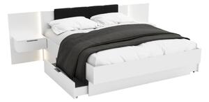 Manželská postel DOTA + rošt a deska s nočními stolky, 160x200, bílá