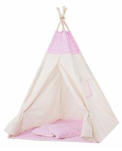 Teepee stan pro děti SPRINGOS Růžový s hvězdami