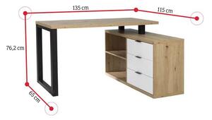 Psací stůl MARO 3, 135x76,2x115, dub artisan/černá/bílá