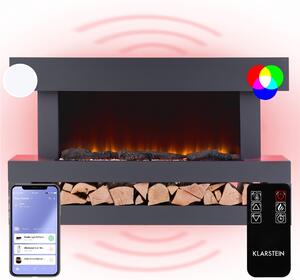 Klarstein Smart Dekorativní krb s LED plameny, elektrický krb s ohřívačem, 2000W elektrický krb, energeticky úsporný elektrický krb, nástěnný krb s dálkovým ovládáním a časovačem, elektrické krby s MDF krytem