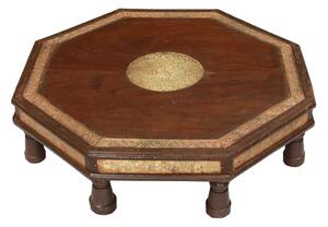 Čajový stolek z teakového dřeva, mosazné kování, 75x75x20cm