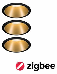 PAULMANN Smart Home Zigbee set Smart Home Zigbee 3.0 vestavné svítidlo Cole + Zigbee Coin IP44 kruhové 88mm 3x6W 230V stmívatelné 2700K černá/zlatá mat