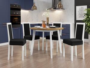 Jídelní stůl se 4 židlemi AL081, Barva dřeva: bílá-L, Potah: Kronos 7, Barvy nožiček: černá Mirjan24 5903211235580