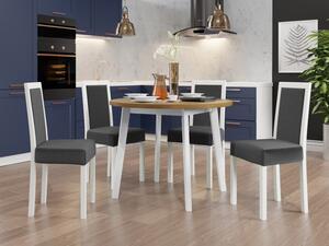 Jídelní stůl se 4 židlemi AL081, Barva dřeva: bílá-L, Potah: 26x - Kronos 22, Barvy nožiček: černá Mirjan24 5903211235825