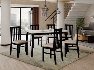 Rozkládací jídelní stůl se 6 židlemi AL16, Barva dřeva: bílá, Potah: 25x - Paros 2, Barvy nožiček: černá Mirjan24 5903211239960