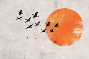 Obraz japandi oranžový měsíc