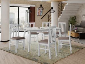 Rozkládací jídelní stůl se 6 židlemi AL16, Barva dřeva: bílá, Potah: Hygge D20, Barvy nožiček: Bíla Mirjan24 5903211271205