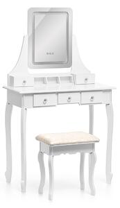 Toaletní stolek ASTON s LED osvětlením a taburetkou - bílá barva