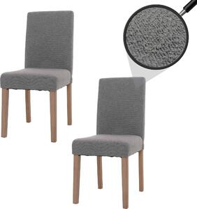Sada 2 jídelních židlí Littau, kuchyňská židle s vysokým opěradlem, látka/textil bouclé dřevo šedá, nohy v přírodní barvě